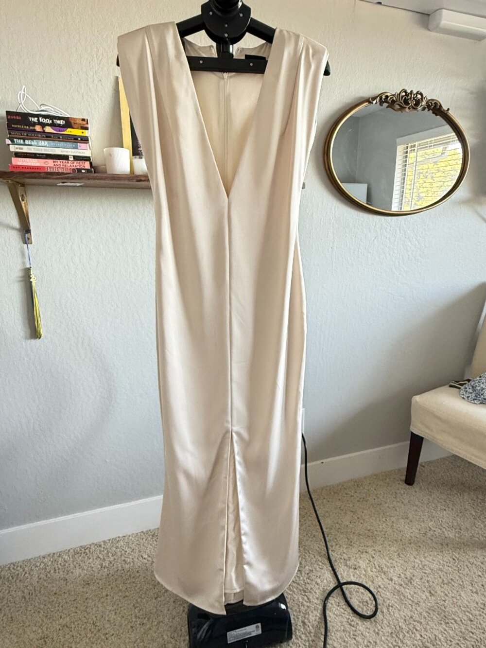 VICI Ivory Satin Maxi Dress | Size Small | Elegant Deep V Gown